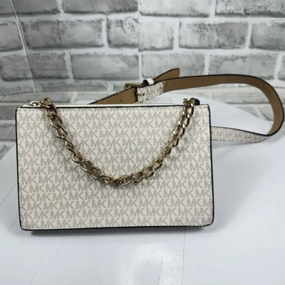 Michael Kors MK Signature Vanilla Fanny Pack Belt Bag Size Small W/Gold Detail